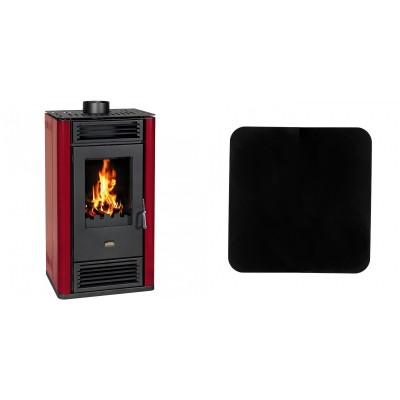 Set Kaminofen, Holzofen Prity K3 GT D Rot, 8.1 kW + Funkenschutzplatte Stahl 2mm, Größe 98x98cm - Prity