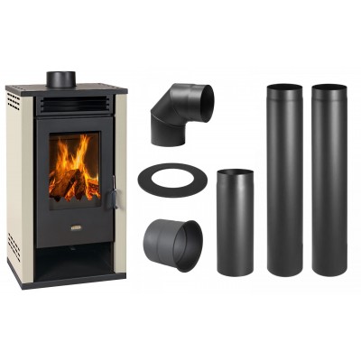 Set Kaminofen, Holzofen Prity K2 GT, 8.1 kW + Schornstein Bausatz PARKANEX, Stahl Ø150, Dicke 2mm - Prity