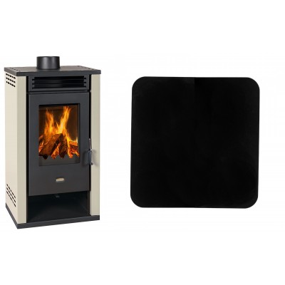 Set Kaminofen, Holzofen Prity K2 GT, 8.1 kW + Funkenschutzplatte Stahl 2mm, Größe 98x98cm - Prity