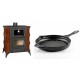 Set Kaminofen, Holzofen mit Backfach Prity, Modell FMS RK Braun, Leistung 12kW, Keramikverkleidung, Füße + Emaillierte grillpfanne Gusseisen Solagio, Black Onyx, Ф28cm | Holzofen | Kaminofen |