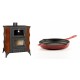 Set Kaminofen, Holzofen mit Backfach Prity, Modell FMS RK Braun, Leistung 12kW, Keramikverkleidung, Füße + Emaillierte grillpfanne Gusseisen Solagio, Rubin, Ф24cm | Holzofen | Kaminofen |