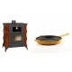 Set Kaminofen, Holzofen mit Backfach Prity, Modell FMS RK Braun, Leistung 12kW, Keramikverkleidung, Füße + Emaillierte grillpfanne Gusseisen Solagio, Dijon, Ф24cm | Holzofen | Kaminofen |