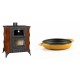 Set Kaminofen, Holzofen mit Backfach Prity, Modell FMS RK Braun, Leistung 12kW, Keramikverkleidung, Füße + Emaillierte gusseisenpfanne mit zwei Griffen Solagio, Dijon, Ф16cm | Holzofen | Kaminofen |