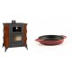 Set Kaminofen, Holzofen mit Backfach Prity, Modell FMS RK Braun, Leistung 12kW, Keramikverkleidung, Füße + Emaillierte gusseisenpfanne mit zwei Griffen Solagio, Rubin, Ф16cm | Holzofen | Kaminofen |