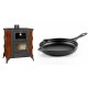 Set Kaminofen, Holzofen mit Backfach Prity, Modell FMS RK Braun, Leistung 12kW, Keramikverkleidung, Füße + Emaillierte Gusseisenpfanne Solagio, Black Onyx, Ф28cm | Holzofen | Kaminofen |