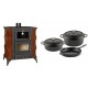 Set Kaminofen, Holzofen mit Backfach Prity, Modell FMS RK Braun, Leistung 12kW, Keramikverkleidung, Füße + Gusseisen Topf Set aus 3 teilen Solagio, Black Onyx | Holzofen | Kaminofen |