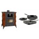 Set Kaminofen, Holzofen mit Backfach Prity, Modell FMS RK Braun, Leistung 12kW, Keramikverkleidung, Füße + Gusseisen Topf Set aus 3 teilen Solagio, Black Onyx | Holzofen | Kaminofen |
