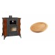 Set Kaminofen, Holzofen mit Backfach Prity, Modell FMS RK Braun, Leistung 12kW, Keramikverkleidung, Füße + Holz untersetzer für ovale gusseisenpfanne Solagio HSFT1825 | Holzofen | Kaminofen |