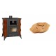 Set Kaminofen, Holzofen mit Backfach Prity, Modell FMS RK Braun, Leistung 12kW, Keramikverkleidung, Füße + Holz untersetzer für gusseisenplatte Solagio HSYSAK20 | Holzofen | Kaminofen |