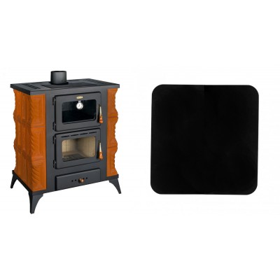 Set Kaminofen, Holzofen mit Backfach Prity, Modell FMS RK, Leistung 12kW, Keramikverkleidung, Füße + Funkenschutzplatte Stahl 2mm, Größe 98x98cm - Kaminofen - Holzofen mit Backfach