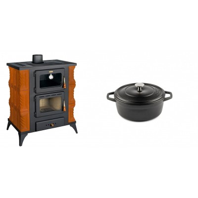 Set Kaminofen, Holzofen mit Backfach Prity, Modell FMS RK, Leistung 12kW, Keramikverkleidung, Füße + Gusseisen Topf Tiefer Solagio, Black Onyx, Ф12 - Kaminofen - Holzofen mit Backfach
