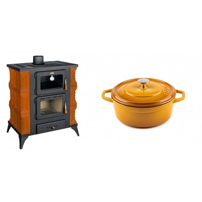Set Kaminofen, Holzofen mit Backfach Prity, Modell FMS RK, Leistung 12kW, Keramikverkleidung, Füße + Gusseisen Topf Tiefer Solagio, Dijon, Ф20 - Kaminofen - Holzofen mit Backfach