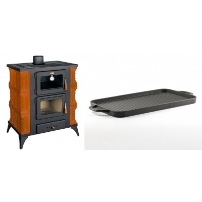 Set Kaminofen, Holzofen mit Backfach Prity, Modell FMS RK, Leistung 12kW, Keramikverkleidung, Füße + Große Grillplatte aus Gusseisen Solagio, 25x44cm - Kaminofen - Holzofen mit Backfach
