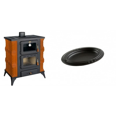 Set Kaminofen, Holzofen mit Backfach Prity, Modell FMS RK, Leistung 12kW, Keramikverkleidung, Füße + Gusseiserne auflaufform Solagio oval, 25x33cm - Kaminofen - Holzofen mit Backfach