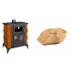 Set Kaminofen, Holzofen mit Backfach Prity, Modell FMS RK, Leistung 12kW, Keramikverkleidung, Füße + Holz untersetzer für Gusseisenplatte Solagio HSYSAK28 | Holzofen | Kaminofen |