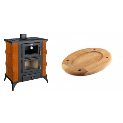Set Kaminofen, Holzofen mit Backfach Prity, Modell FMS RK, Leistung 12kW, Keramikverkleidung, Füße + Holz untersetzer für ovale platte Solagio HSOISK2533, 25x33cm - Kaminofen - Holzofen mit Backfach