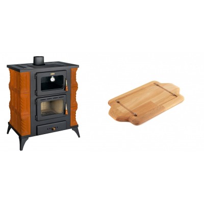 Set Kaminofen, Holzofen mit Backfach Prity, Modell FMS RK, Leistung 12kW, Keramikverkleidung, Füße + Holz untersetzer für mini-gusseisenplatte Solagio HSDDHP1522 - Kaminofen - Holzofen mit Backfach