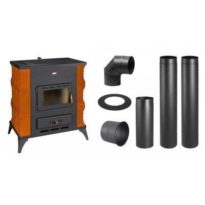 Set Kaminofen, Holzofen Prity, Modell K2 RK, Leistung 10kW, Keramikverkleidung, Füße + Schornstein Bausatz PARKANEX, Stahl Ø130, Dicke 2mm - Prity