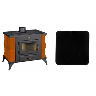 Set Kaminofen, Holzofen Prity, Modell K1 RK, Leistung 9kW, Keramikverkleidung, Füße + Funkenschutzplatte Stahl 2mm, Größe 98x98cm - Prity