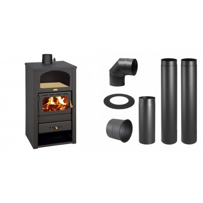 Set Kaminofen, Holzofen Prity, Modell K2, Leistung 10.4kW, Nische, gewölbt + Schornstein Bausatz PARKANEX, Stahl Ø130, Dicke 2mm - Prity