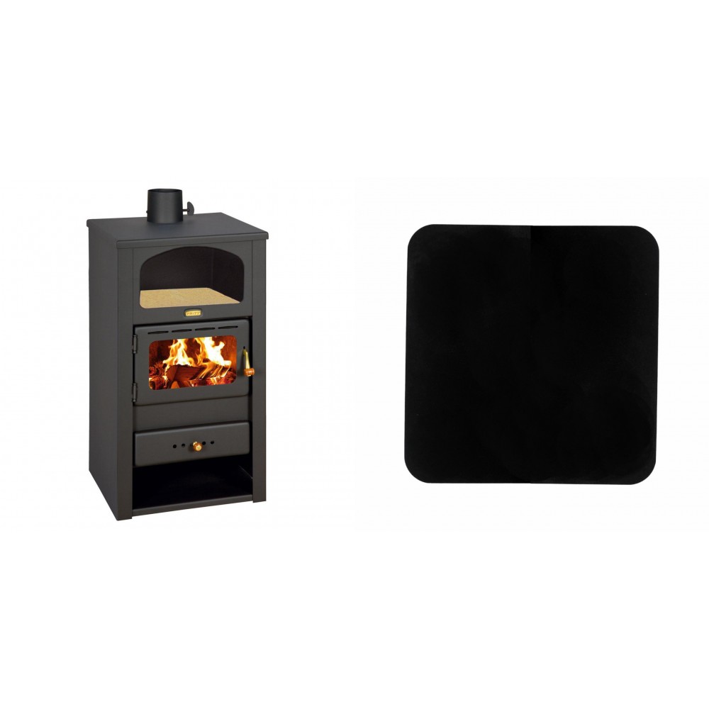 Set Kaminofen, Holzofen Prity, Modell K2, Leistung 10.4kW, Nische, gewölbt + Funkenschutzplatte Stahl 2mm, Größe 98x98cm | Holzofen | Kaminofen |