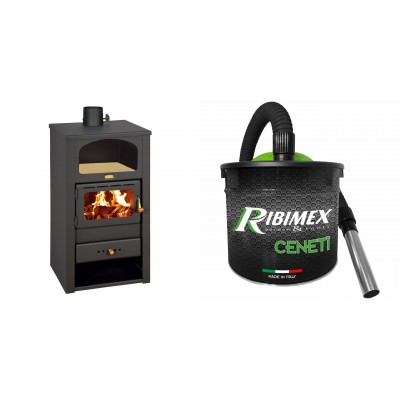 Set Kaminofen, Holzofen Prity, Modell K2, Leistung 10.4kW, Nische, gewölbt + Elektrischer Aschesauger Ribimex, Modell Cenetì, Fassungsvermögen 15 L - Prity
