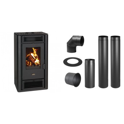 Set Kaminofen, Holzofen Prity K3 GT D Schwarz, 8.1 kW + Schornstein Bausatz PARKANEX, Stahl Ø150, Dicke 2mm - Prity