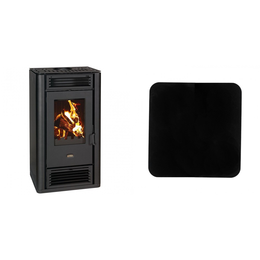 Set Kaminofen, Holzofen Prity K3 GT D Schwarz, 8.1 kW + Funkenschutzplatte Stahl 2mm, Größe 98x98cm | Holzofen | Kaminofen |