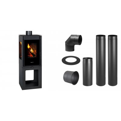Set Holzofen Prity, Modell PMV3 E, Leistung 10.8, Panoramablick + Schornstein Bausatz PARKANEX, Stahl Ø150, Dicke 2mm - Prity