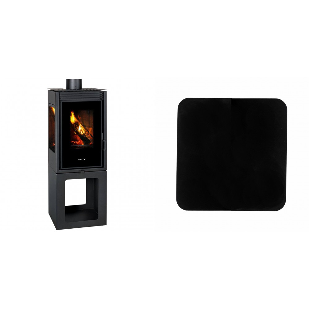 Set Holzofen Prity, Modell PMV3 E, Leistung 10.8, Panoramablick + Funkenschutzplatte Stahl 2mm, Größe 98x98cm