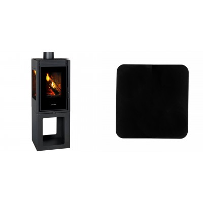 Set Holzofen Prity, Modell PMV3 E, Leistung 10.8, Panoramablick + Funkenschutzplatte Stahl 2mm, Größe 98x98cm - Prity