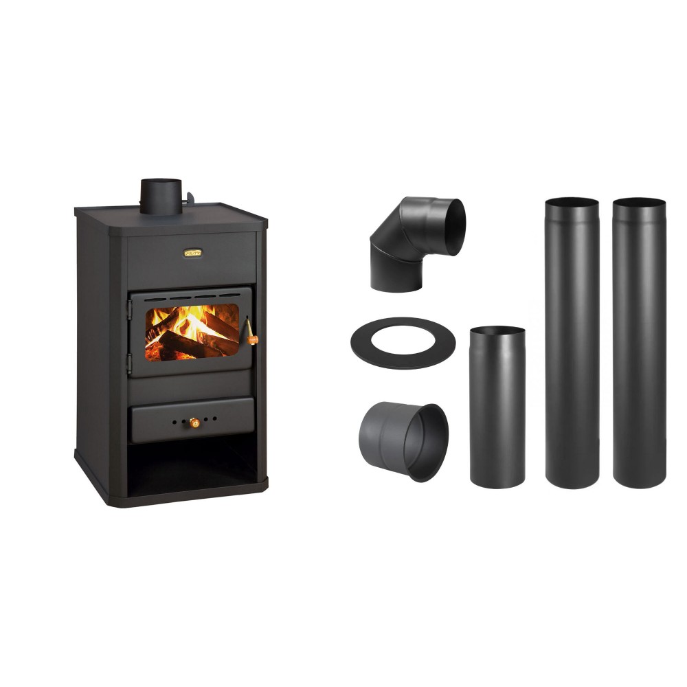Set Kaminofen, Holzofen Prity, Modell S1, Leistung 10.4kW + Schornstein Bausatz PARKANEX, Stahl Ø130, Dicke 2mm | Holzofen | Kaminofen |