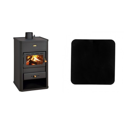 Set Kaminofen, Holzofen Prity, Modell S1, Leistung 10.4kW + Funkenschutzplatte Stahl 2mm, Größe 98x98cm - Prity