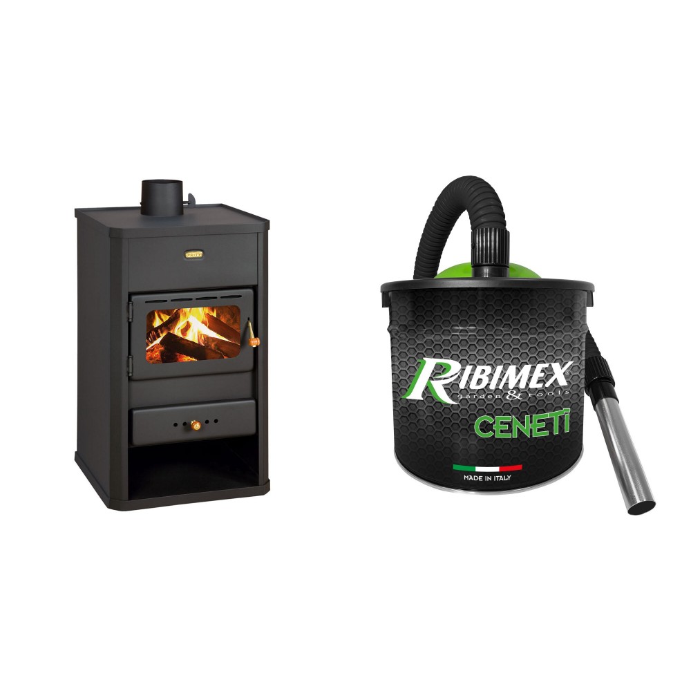 Set Kaminofen, Holzofen Prity, Modell S1, Leistung 10.4kW + Elektrischer Aschesauger Ribimex, Modell Cenetì, Fassungsvermögen 15 L | Holzofen | Kaminofen |