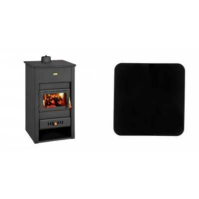 Set Kaminofen, Holzofen Wasserführend Prity, Modell K2 CP W13, Obere Platte aus Gusseisen, Leistung 15kW + Funkenschutzplatte Stahl 2mm, Größe 98x98cm - Prity