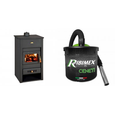 Set Kaminofen, Holzofen Wasserführend Prity, Modell K2 CP W13, Obere Platte aus Gusseisen, Leistung 15kW + Elektrischer Aschesauger Ribimex, Modell Cenetì, Fassungsvermögen 15 L - Prity