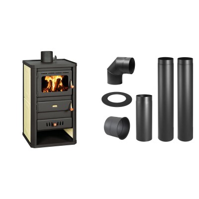 Set Kaminofen, Holzofen Wasserführend Prity, Modell S2 W10, Leistung 13.3kW + Schornstein Bausatz PARKANEX, Stahl Ø130, Dicke 2mm - Prity