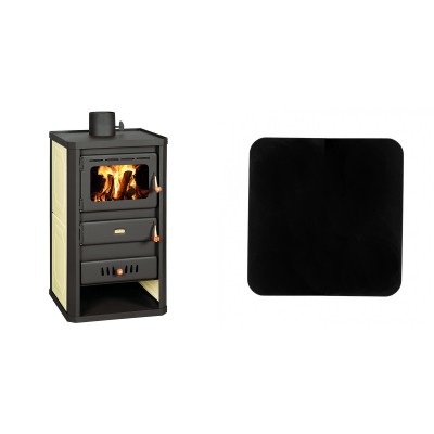 Set Kaminofen, Holzofen Wasserführend Prity, Modell S2 W10, Leistung 13.3kW + Funkenschutzplatte Stahl 2mm, Größe 98x98cm - Prity