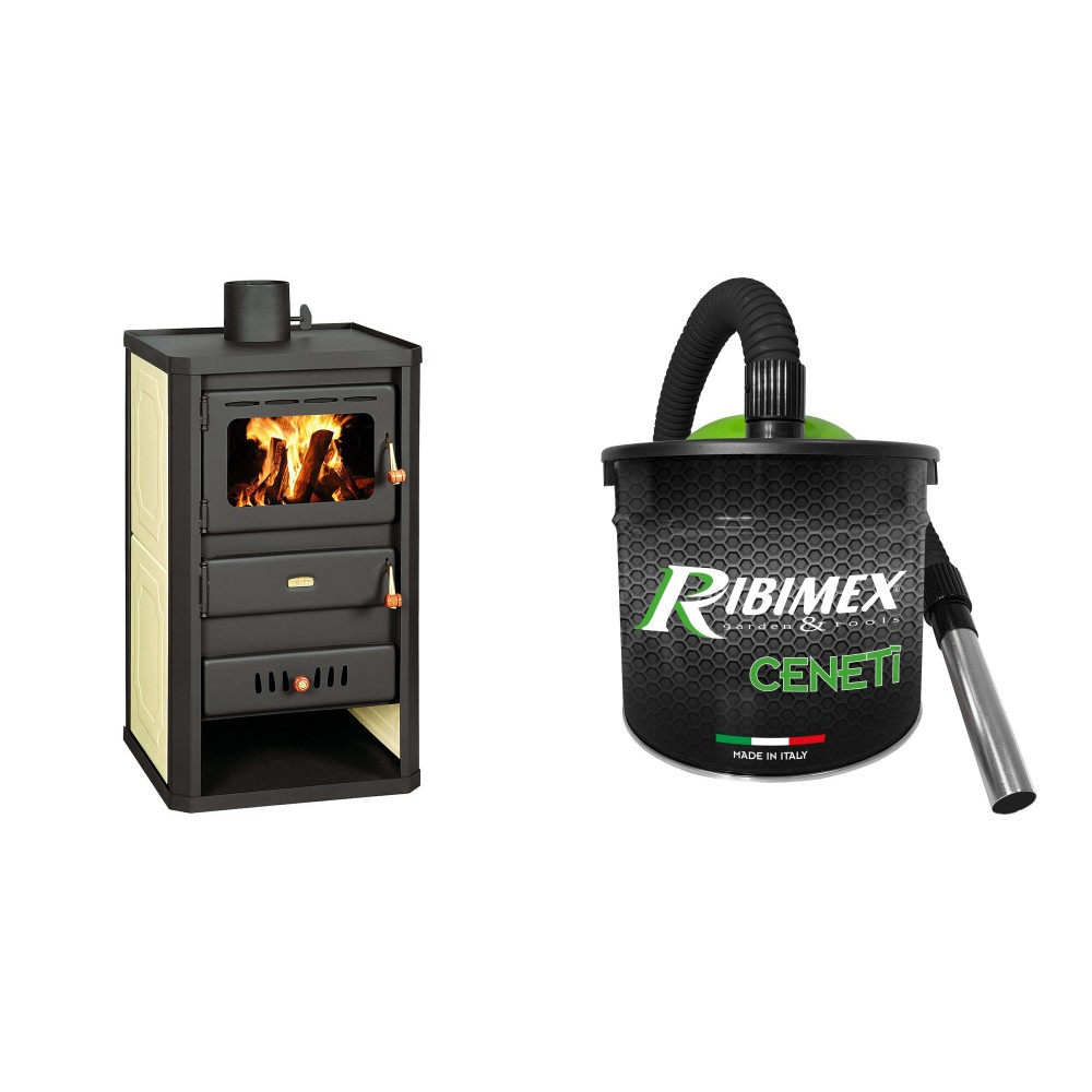 Set Kaminofen, Holzofen Wasserführend Prity, Modell S2 W10, Leistung 13.3kW + Elektrischer Aschesauger Ribimex, Modell Cenetì, Fassungsvermögen 15 L