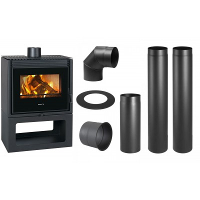 Set Kaminofen, Holzofen Prity, Modell PM TV, Leistung 13 kW + Schornstein Bausatz PARKANEX, Stahl Ø150, Dicke 2mm - Prity
