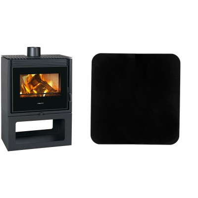 Set Kaminofen, Holzofen Prity, Modell PM TV, Leistung 13 kW + Funkenschutzplatte Stahl 2mm, Größe 98x98cm - Prity