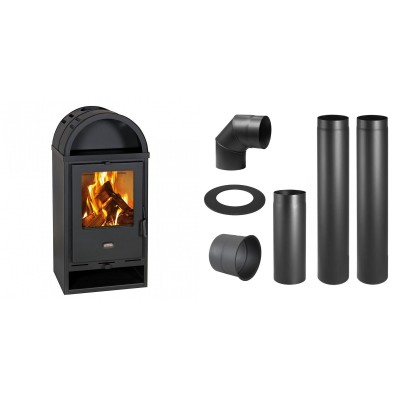 Set Kaminofen, Holzofen Prity Modell K1K D, Leistung 9.5 kW + Schornstein Bausatz PARKANEX, Stahl Ø150, Dicke 2mm - Prity