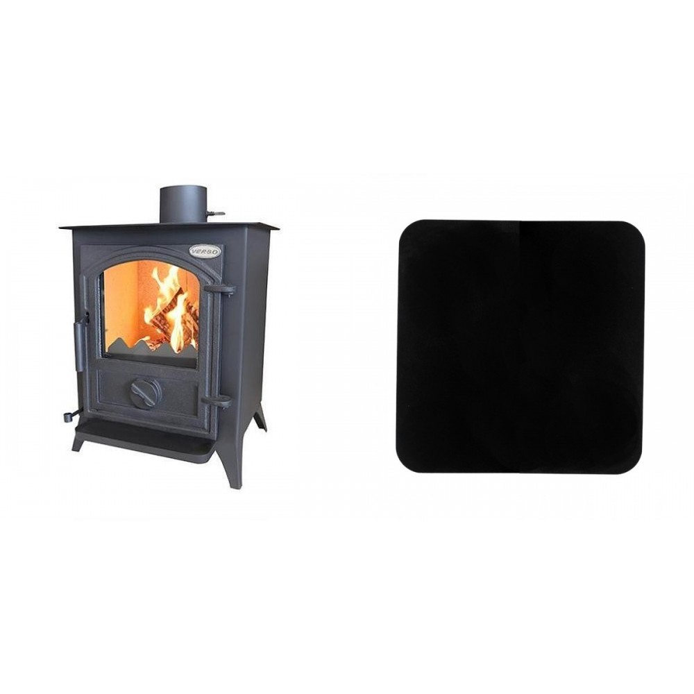 Set Kaminofen, Holzofen Verso 1 CID, Leistung 7.5kW + Funkenschutzplatte Stahl 2mm, Größe 98x98cm | Holzofen | Kaminofen |