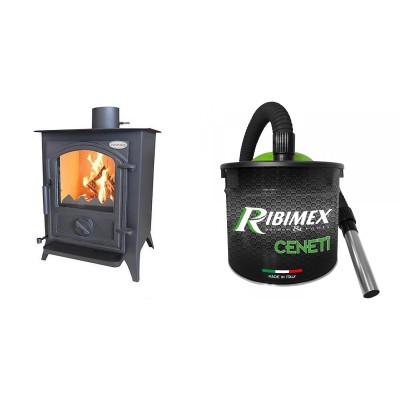 Set Kaminofen, Holzofen Verso 1 CID, Leistung 7.5kW + Elektrischer Aschesauger Ribimex, Modell Cenetì, Fassungsvermögen 15 L - Produktvergleich