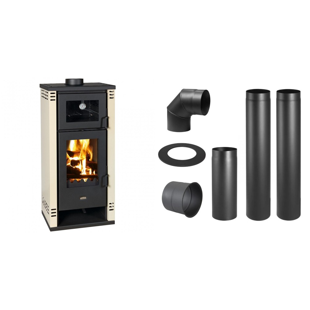 Set Kaminofen, Holzofen mit Backfach Prity K2 GT F, 8.1 kW + Schornstein Bausatz PARKANEX, Stahl Ø150, Dicke 2mm | Holzofen | Kaminofen |