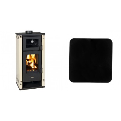 Set Kaminofen, Holzofen mit Backfach Prity K2 GT F, 8.1 kW + Funkenschutzplatte Stahl 2mm, Größe 98x98cm - Kaminofen - Holzofen mit Backfach