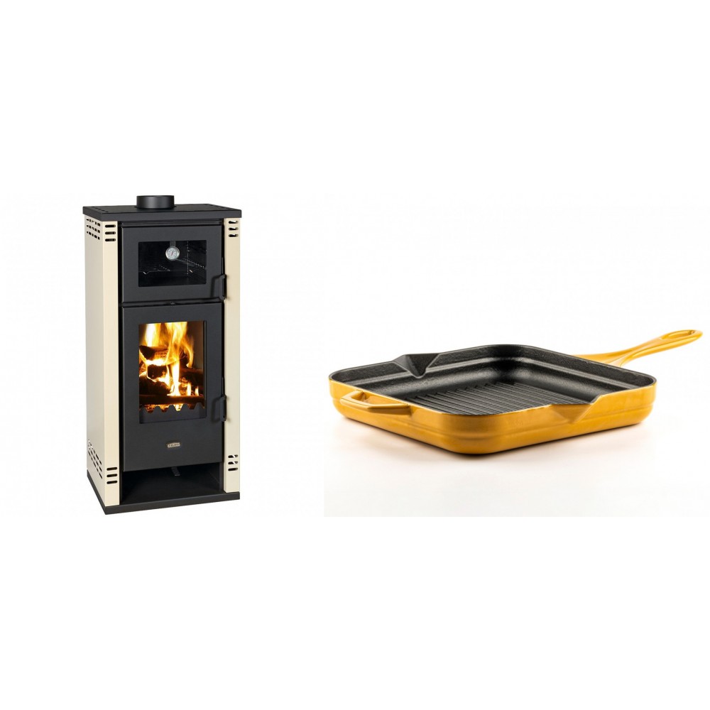Set Kaminofen, Holzofen mit Backfach Prity K2 GT F, 8.1 kW + Emaillierte grillpfanne Gusseisen Solagio, Dijon, 28х28cm