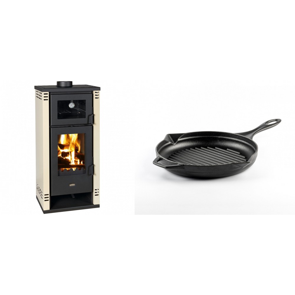 Set Kaminofen, Holzofen mit Backfach Prity K2 GT F, 8.1 kW + Emaillierte grillpfanne Gusseisen Solagio, Black Onyx, Ф24cm | Holzofen | Kaminofen |
