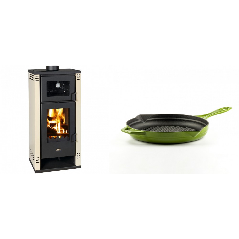 Set Kaminofen, Holzofen mit Backfach Prity K2 GT F, 8.1 kW + Emaillierte grillpfanne Gusseisen Solagio, Bamboo, Ф24cm | Holzofen | Kaminofen |