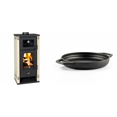 Set Kaminofen, Holzofen mit Backfach Prity K2 GT F, 8.1 kW + Emaillierte gusseisenpfanne mit zwei Griffen Solagio, Black Onyx, Ф22cm - Kaminofen - Holzofen mit Backfach